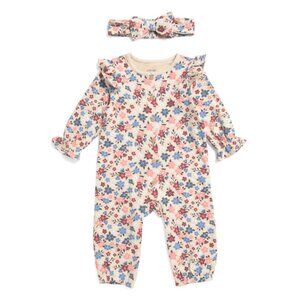 LITTLE ME multi Infant Girls Floral Jumpsuit And Headband Set